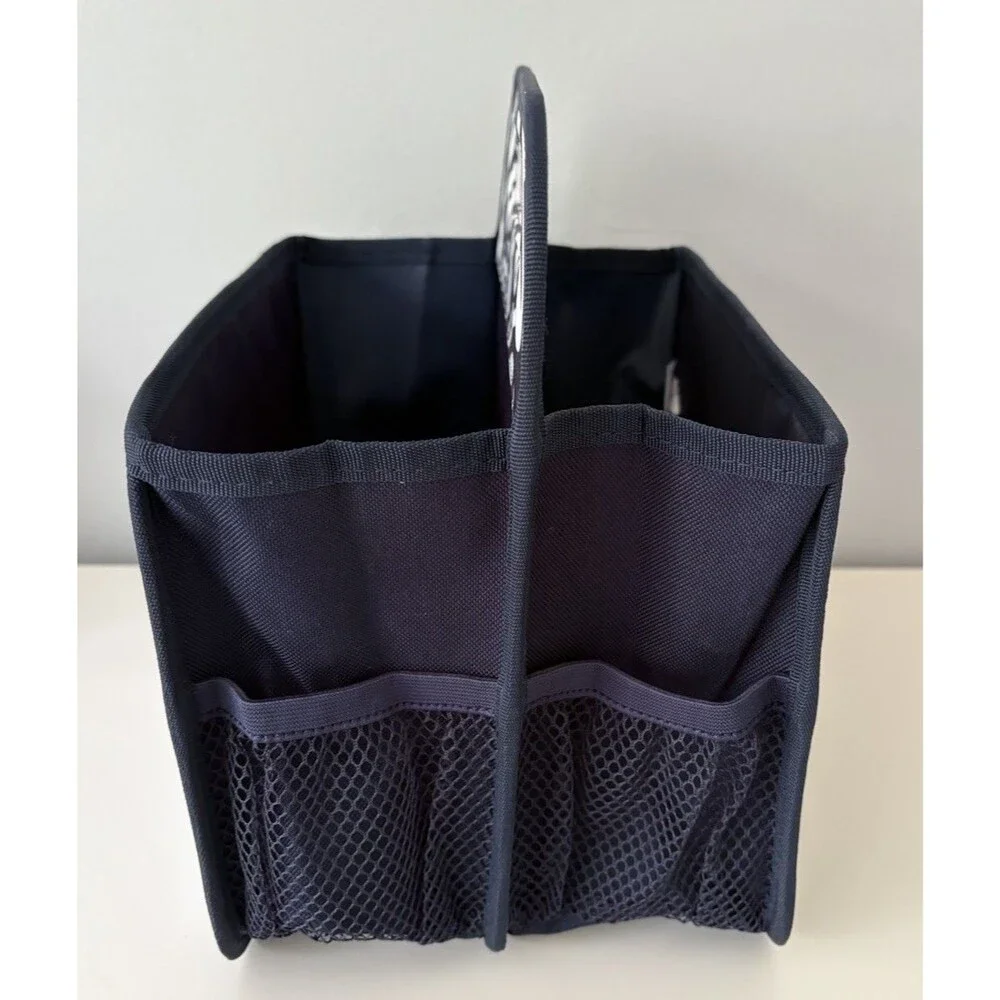 Thirty One Double Duty Caddy Navy Blue and White Paisley Mesh Pockets Top Handle